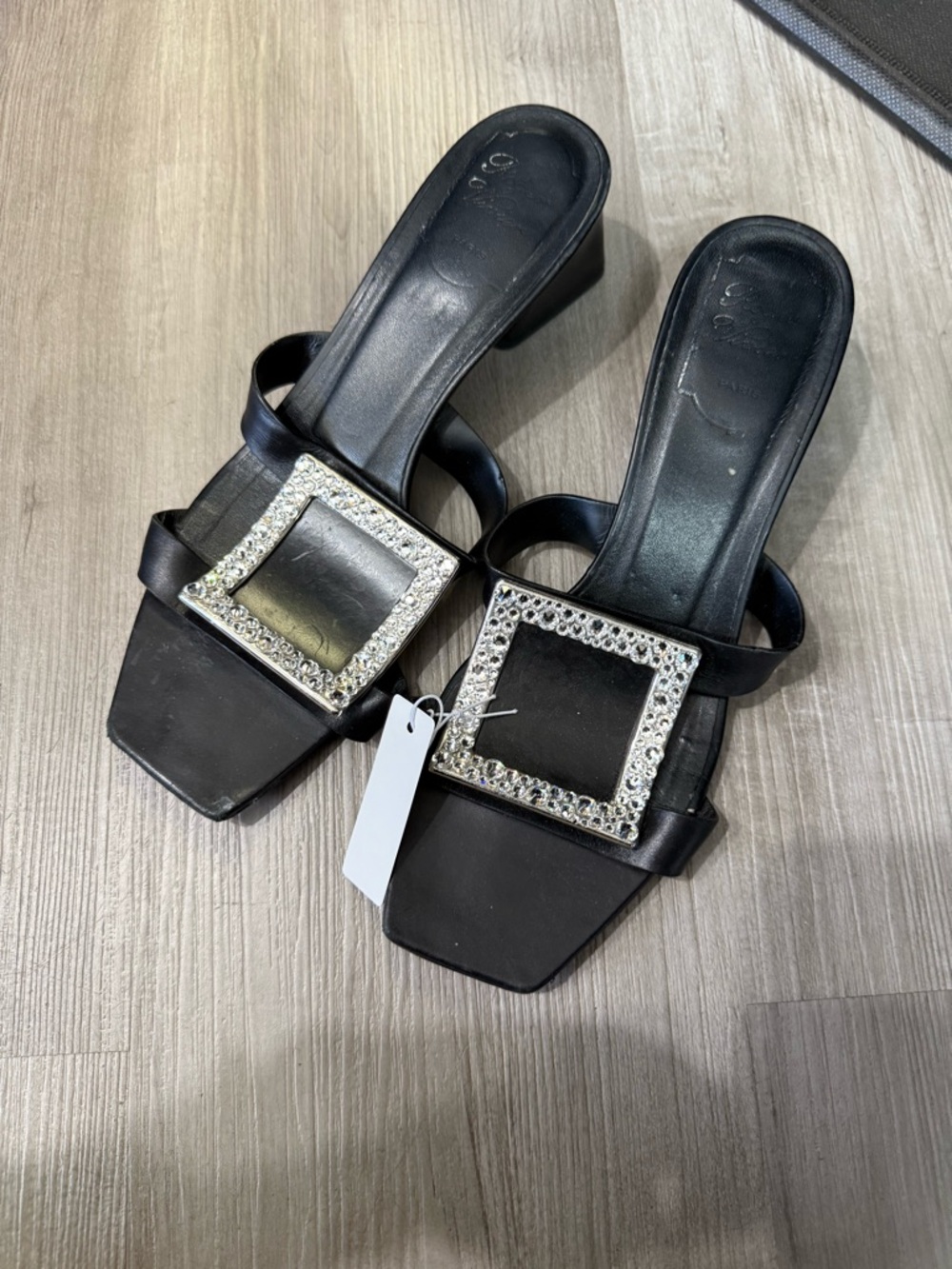 Roger Vivier Black Crystal-Buckle Slide Mules